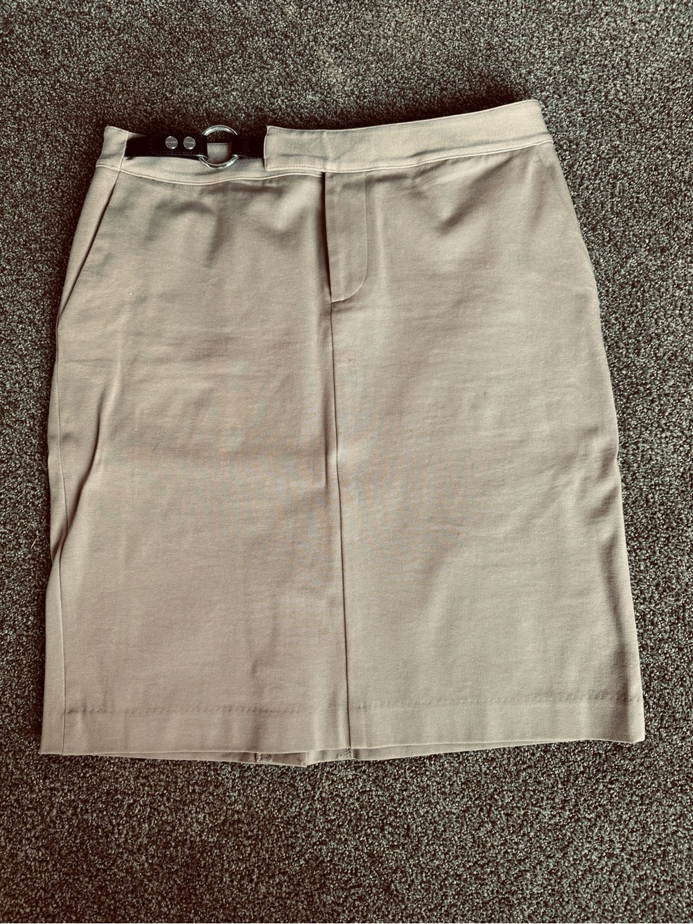 Chaps Light Beige Pencil Skirt with Decorative Buckle